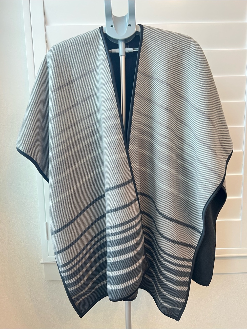Gray Striped Knit Poncho - OS